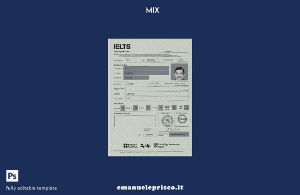 modello di certificato del modulo di rapporto di prova IELTS in stile verificato